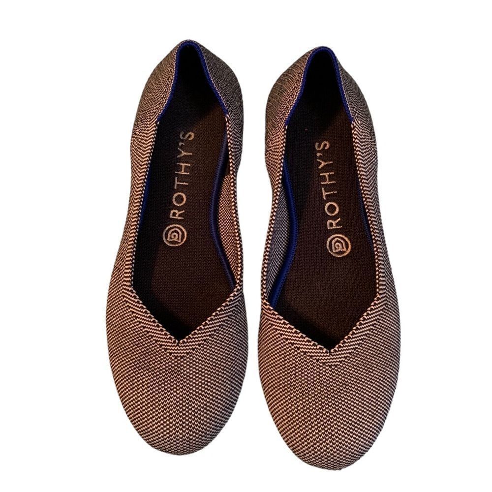 Rothy’s Grey & White Birdseye Classic Ballet Round Toe Shoe Flat Knit Size 8 - Picture 3 of 8